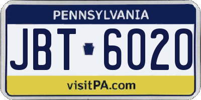 PA license plate JBT6020