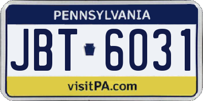 PA license plate JBT6031