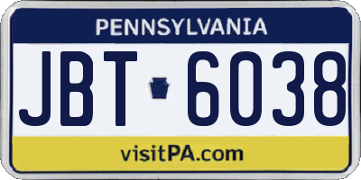 PA license plate JBT6038