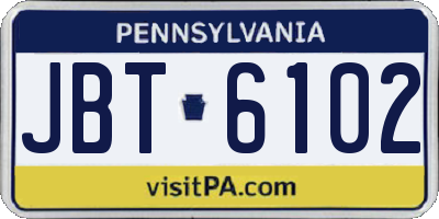 PA license plate JBT6102