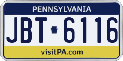 PA license plate JBT6116