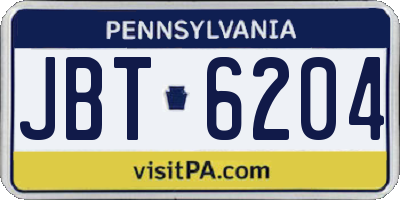 PA license plate JBT6204