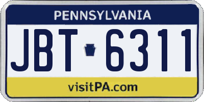PA license plate JBT6311