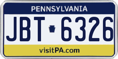 PA license plate JBT6326