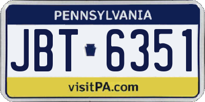PA license plate JBT6351