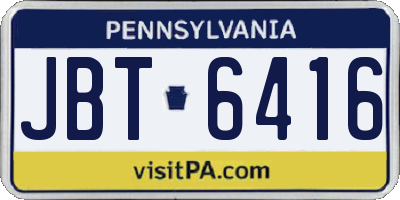 PA license plate JBT6416