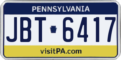 PA license plate JBT6417