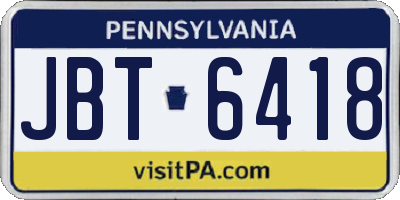 PA license plate JBT6418