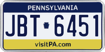 PA license plate JBT6451