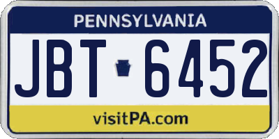 PA license plate JBT6452