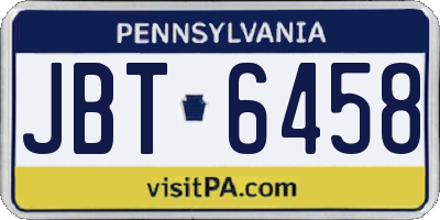 PA license plate JBT6458
