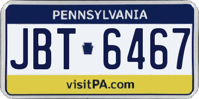 PA license plate JBT6467