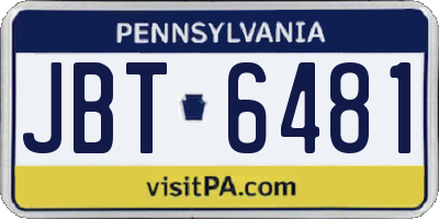 PA license plate JBT6481