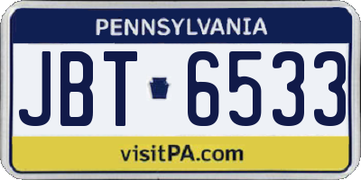 PA license plate JBT6533