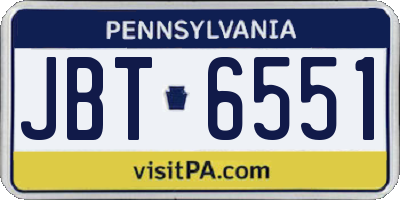PA license plate JBT6551