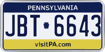 PA license plate JBT6643