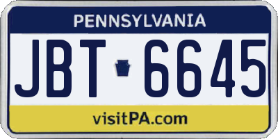 PA license plate JBT6645