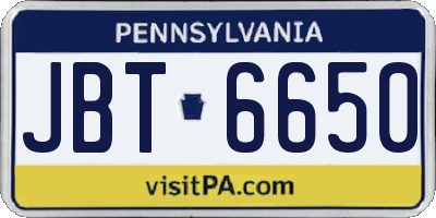 PA license plate JBT6650