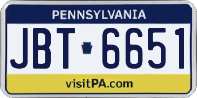 PA license plate JBT6651