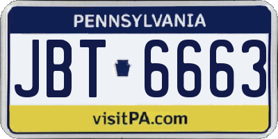 PA license plate JBT6663