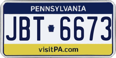 PA license plate JBT6673