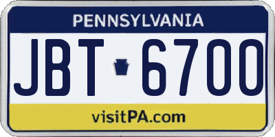 PA license plate JBT6700
