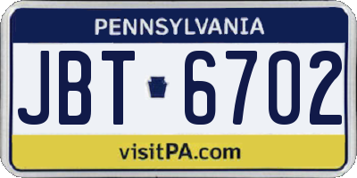 PA license plate JBT6702