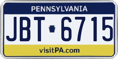 PA license plate JBT6715