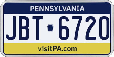 PA license plate JBT6720