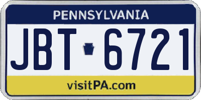 PA license plate JBT6721