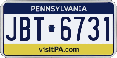 PA license plate JBT6731