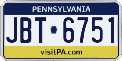 PA license plate JBT6751