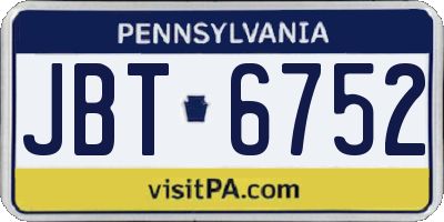PA license plate JBT6752