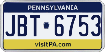 PA license plate JBT6753