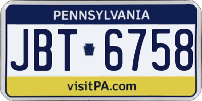 PA license plate JBT6758