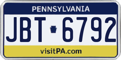 PA license plate JBT6792