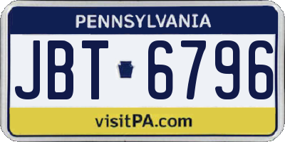 PA license plate JBT6796
