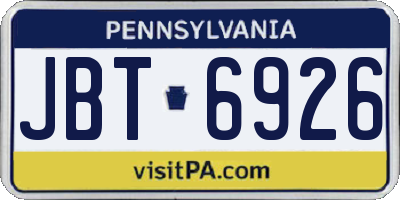 PA license plate JBT6926