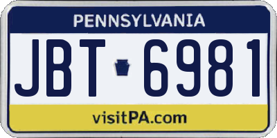 PA license plate JBT6981