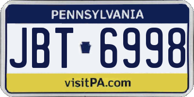 PA license plate JBT6998