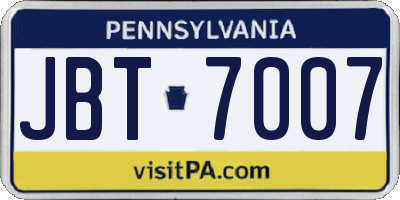 PA license plate JBT7007