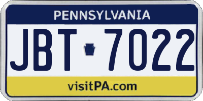 PA license plate JBT7022