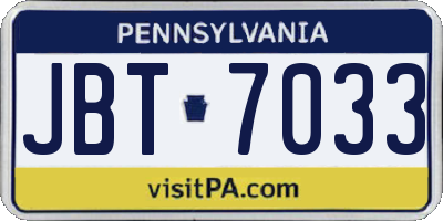 PA license plate JBT7033