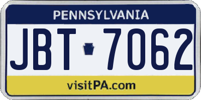 PA license plate JBT7062
