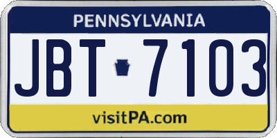 PA license plate JBT7103