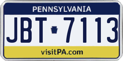 PA license plate JBT7113