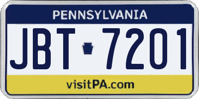 PA license plate JBT7201