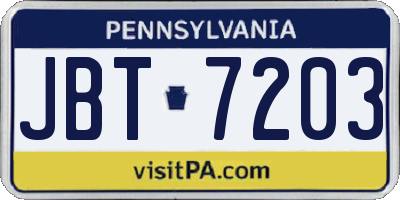 PA license plate JBT7203