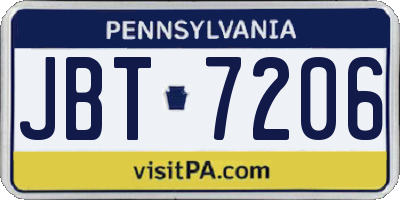 PA license plate JBT7206