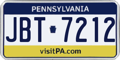 PA license plate JBT7212